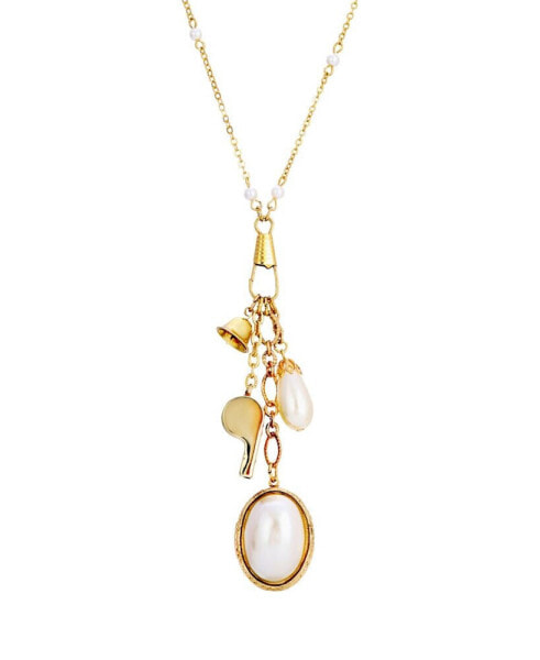14K Gold Plated Dipped Imitation Pearl Locket Whistle Bell Charm Necklace