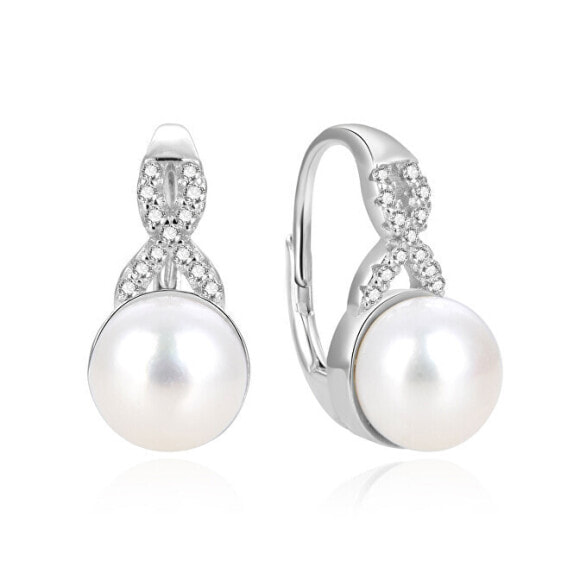 Charming silver earrings with real pearls AGUC870PL