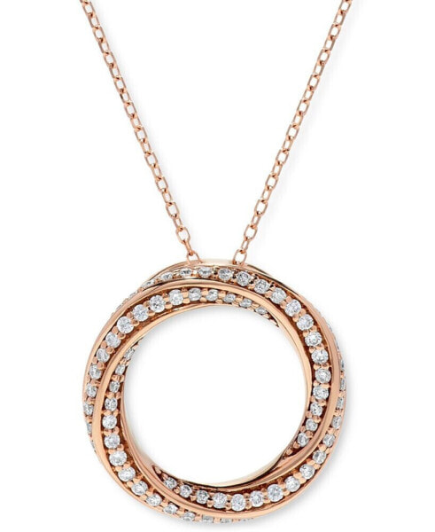 Diamond Circle Pendant Necklace (3/8 ct. t.w.) in 14k White, Yellow or Rose Gold, 16" + 2" extender