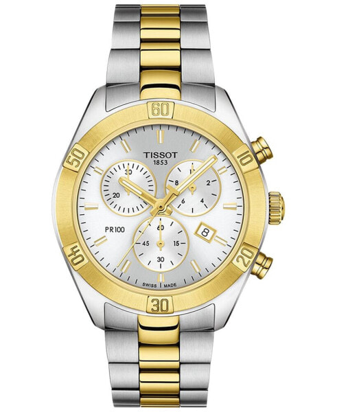 Women's Swiss Chronograph T-Classic PR 100 Two-Tone PVD Stainless Steel Bracelet Watch 38mm