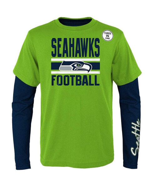 Big Boys Neon Green, Navy Seattle Seahawks Fan Fave T-shirt Combo Set