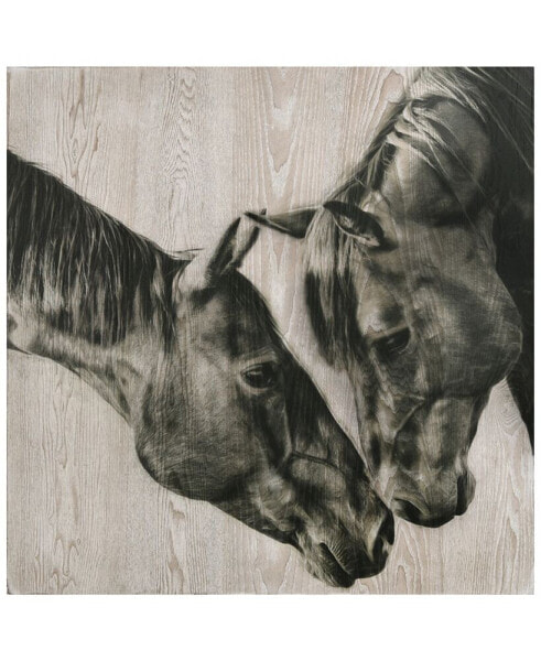 "Horse Love Portrait" Fine Giclee Printed Directly on Hand Finished Ash Wood Wall Art, 32" x 32" x 1.5"