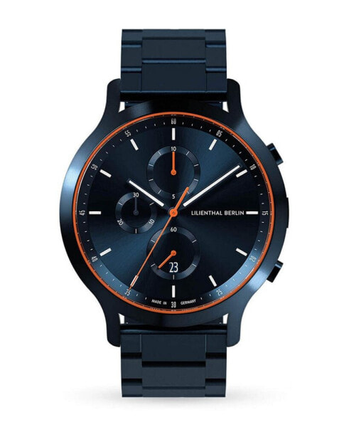 Men's Blue Orange Chronograph Blue Stainless Steel Link Watch 42mm