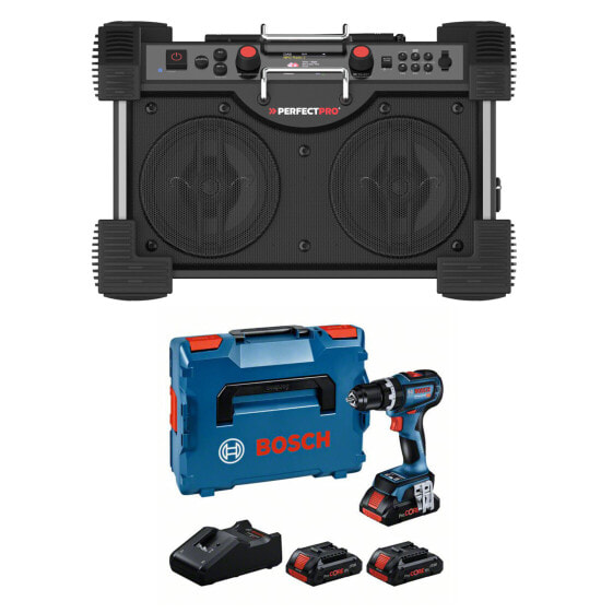 PerfectPro Baustellenradio-Set ROCKHART 18V + Bosch GSB 18V-90, 3x 4,0 PC und Lader