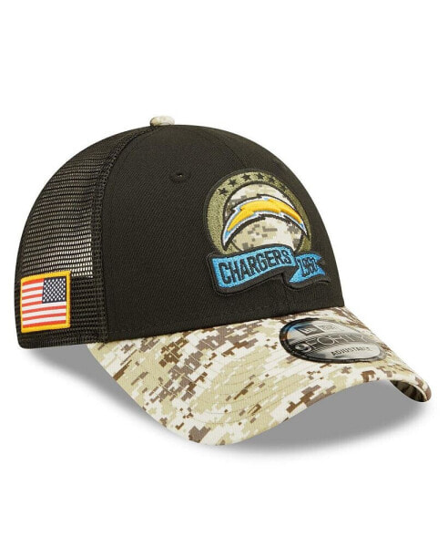 Men's Black, Camo Los Angeles Chargers 2022 Salute To Service 9FORTY Snapback Trucker Hat