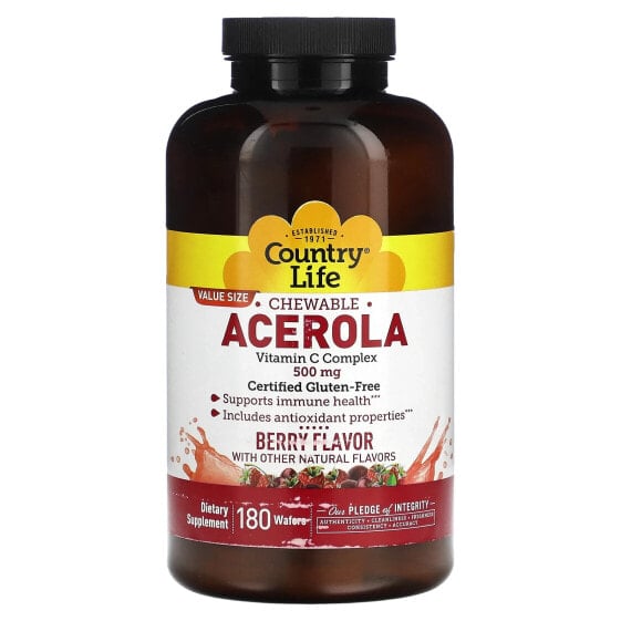Витамин C жевательные Acerola, Vitamin C Complex, вкус ягоды, 500 мг, 180 таблеток от Country Life