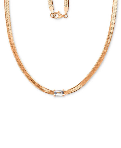 Lab-Grown White Sapphire Solitaire 18" Collar Necklace (3/4 ct. t.w.) in 14k Rose Gold-Plated Sterling Silver