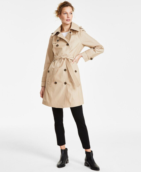 Women's Hooded Double-Breasted Trench Coat