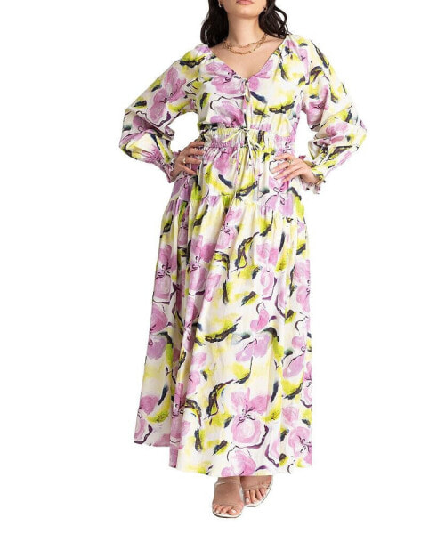 Plus Size Printed V Neck Maxi Dress