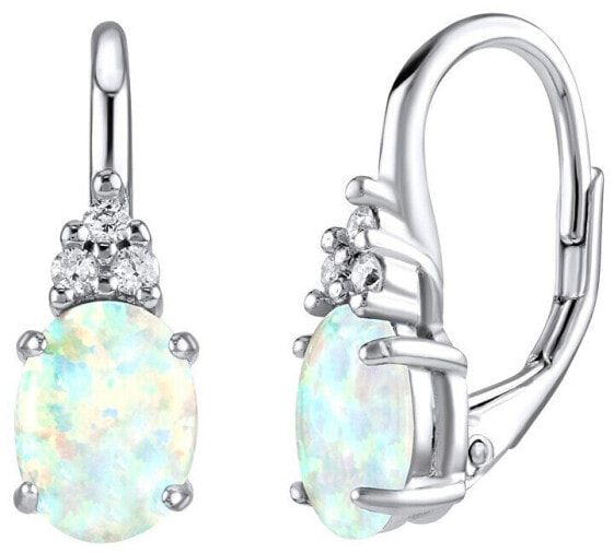Silver earrings with white synthetic opal Olivia LPS1508W