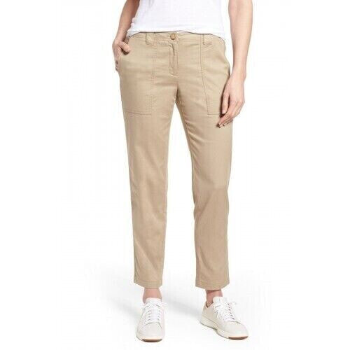 NORDSTROM SIGNATURE 152183 Stretch Cotton & Linen Ankle Pants TAN PLAZA sz 16