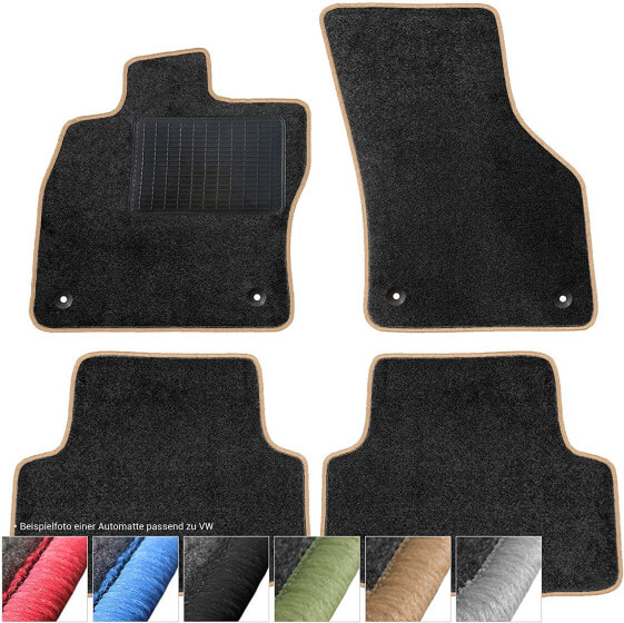 moto-MOLTICO Floor Mats Car Velour Car Mats Black Car Mats Set of 4 Suitable for VW Golf Sportsvan 2014-2020 (Beige - Decorative Stitching)