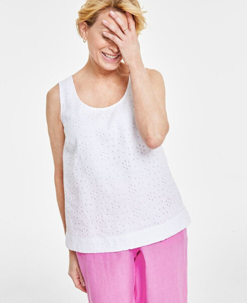 Women's Linen Eyelet Tank Top, Created for Macy's