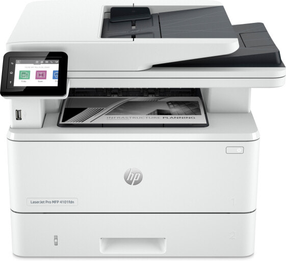 HP LaserJet Pro MFP 4102fdwe Printer, Black and white, Printer for Small medium business, Print, copy, scan, fax, Two-sided printing; Two-sided scanning; Scan to email; Front USB flash drive port, Laser, Mono printing, 1200 x 1200 DPI, A4, Direct printing, White