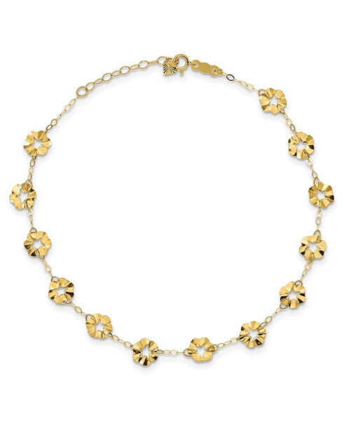 Flower Anklet With 1" extender in 14k Yellow Gold