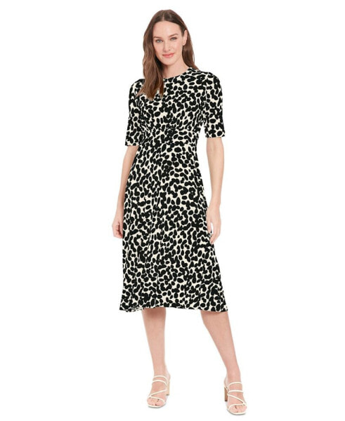 Petite Elbow-Sleeve Printed Jersey Dress