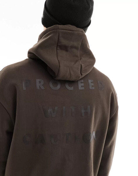 Pull&Bear proceed with caution hoodie in brown