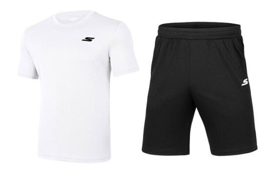 Skechers 短袖T恤短裤运动跑步套装 男款 亮白色 / Трендовая одежда Skechers T P220M005-0019