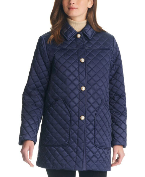 Women's Imitation-Pearl-Button Quilted Coat