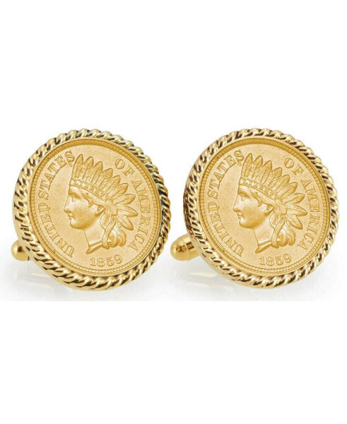 Запонки American Coin Treasures Золотые манжетные пуговицы с представлением индейца 1859 года в вервилии первого года выпуска "Indian Head Penny"