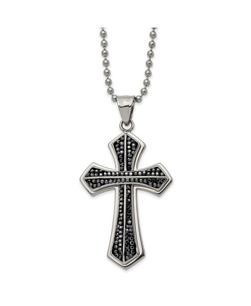 Black Preciosa Crystal Cross Pendant Ball Chain Necklace