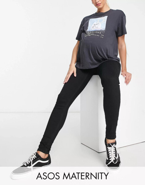 ASOS DESIGN Maternity skinny jeans in black with over bump waistband