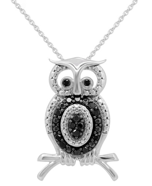 Black Diamond Owl 18" Pendant Necklace (1/6 ct. t.w.) in Sterling Silver