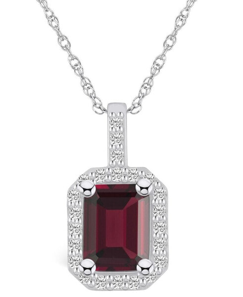 Garnet (2 Ct. T.W.) and Diamond (1/4 Ct. T.W.) Halo Pendant Necklace in 14K White Gold