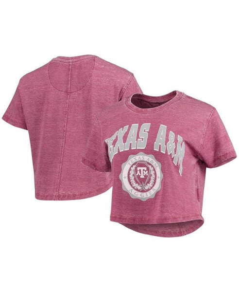 Women's Maroon Distressed Texas A&M Aggies Edith Vintage-Like Burnout Crop T-shirt