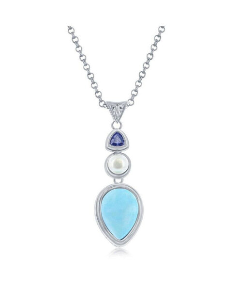Sterling Silver Pearshaped Larimar with FWP and Tanzanite CZ Necklace