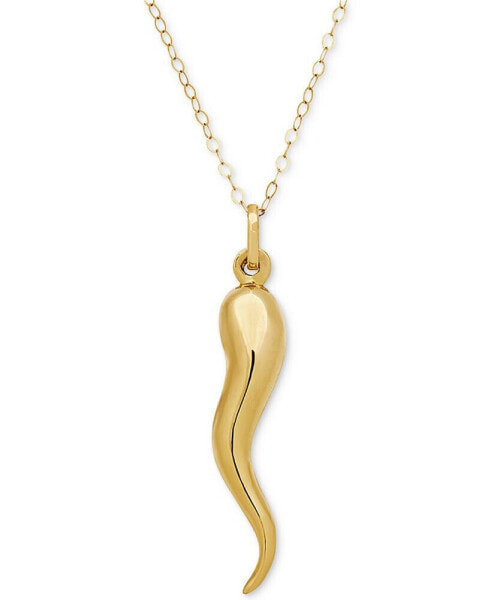 Polished Cornicello Horn 18" Necklace in 10k Gold
