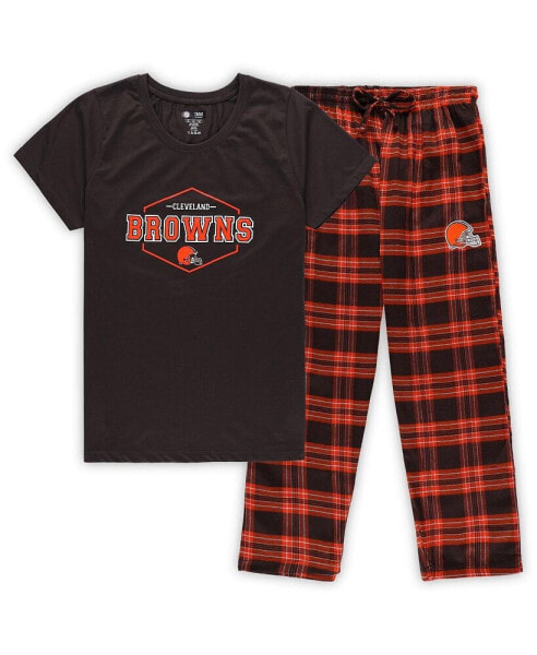 Women's Brown, Orange Cleveland Browns Plus Size Badge T-shirt and Pants Sleep Set