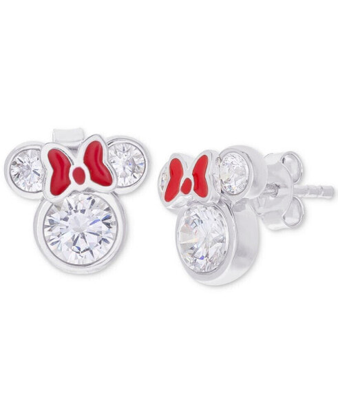 Children's Cubic Zirconia & Enamel Minnie Mouse Stud Earrings in Sterling Silver