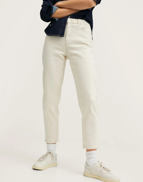 Mango contrast seam straight leg jean in off white