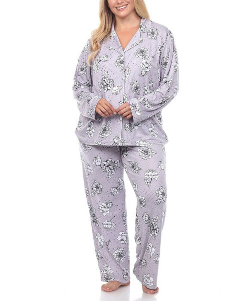 Plus Size Long Sleeve Floral Pajama Set, 2-Piece