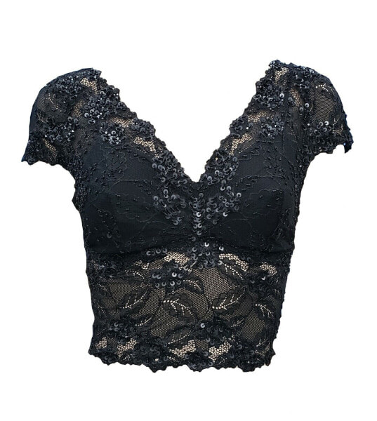 PJ Harlow Grace Lace Hand Beaded Cami With Sleeves Retail $74.00