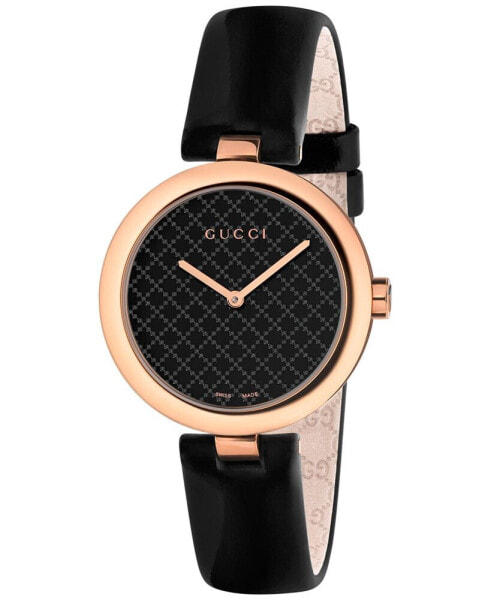 Women's Swiss Diamantissima Black Leather Strap Watch 32mm YA141401