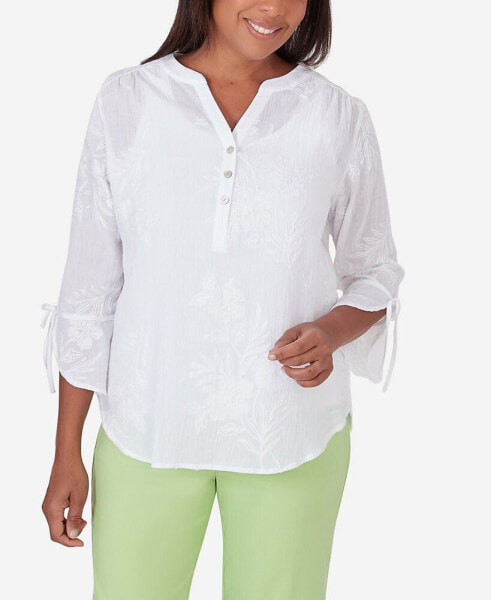 Petite Miami Beach Embroidered Floral Blouse