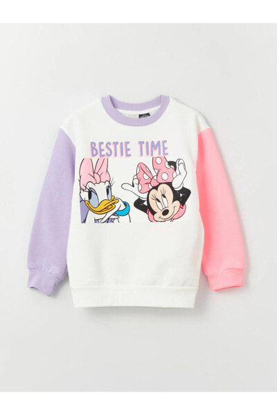 LCW Kids Bisiklet Yaka Minnie Mouse Baskılı Uzun Kollu Kız Çocuk Sweatshirts