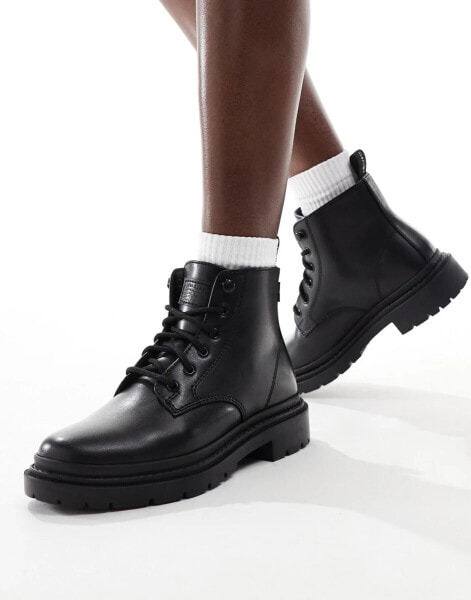 Levi's Trooper leather look lace up boots in black