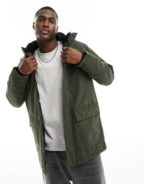 Jack & Jones parka jacket in khaki