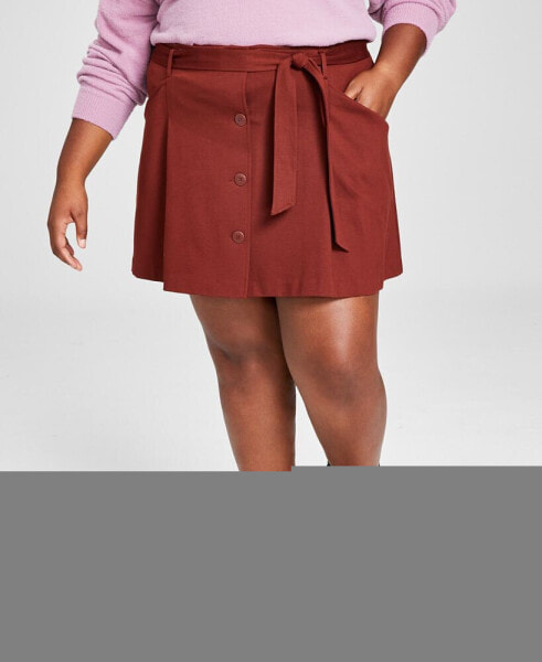 Trendy Plus Size Belted Button-Front Skirt