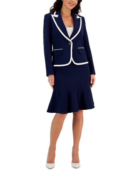 Women's Trimmed One-Button Skirt Suit, Regular and Petite Sizes