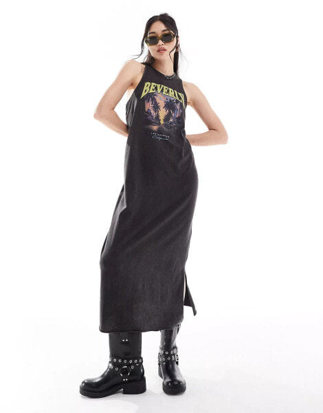 ONLY tank maxi dress with Berverly print in washed black