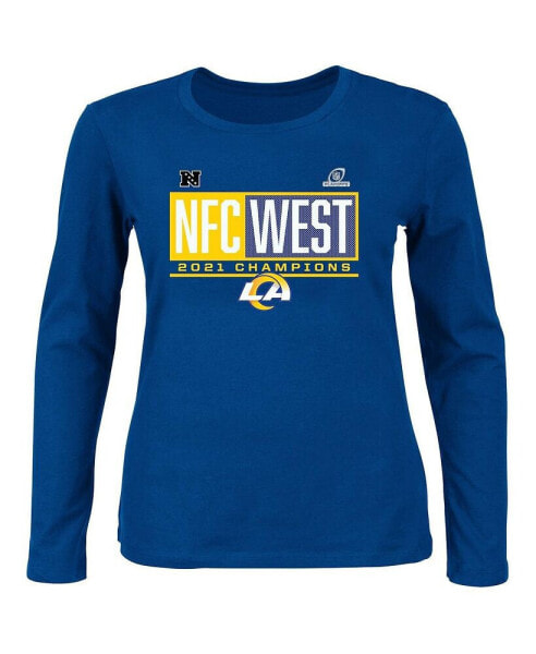Women's Royal Los Angeles Rams 2021 NFC West Division Champions Plus Size Blocked Favorite Long Sleeve Scoop Neck T-shirt