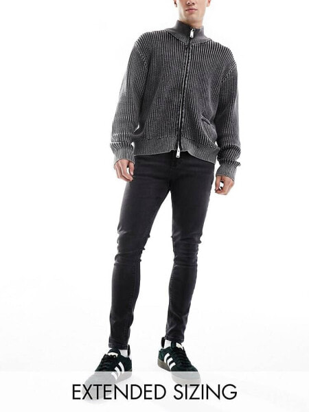 ASOS DESIGN spray on jeans with power stretch and rips in washed black