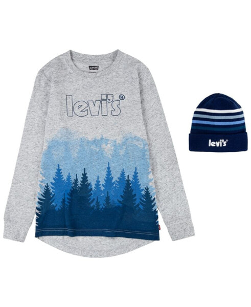 Big Boys Long Sleeve T-shirt and Beanie Set