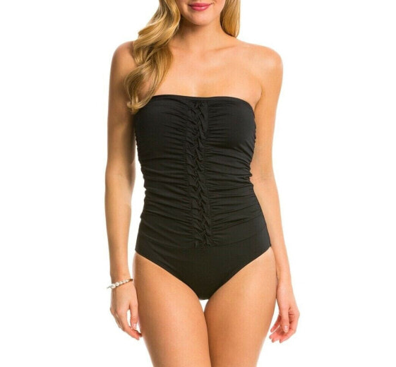 Jantzen Signature Solids Pin-Tucked Bandeau One Piece Swimsuit Black 127403 sz 6