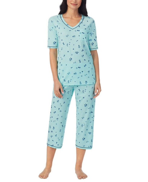 Printed Elbow-Sleeve Top & Capri Pants Pajama Set