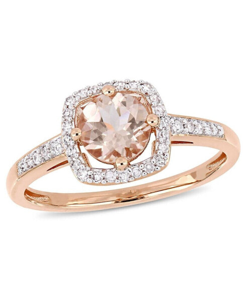 Morganite (4/5 ct. t.w.) and Diamond (1/7 ct. t.w.) Square Halo Ring in 10k Rose Gold